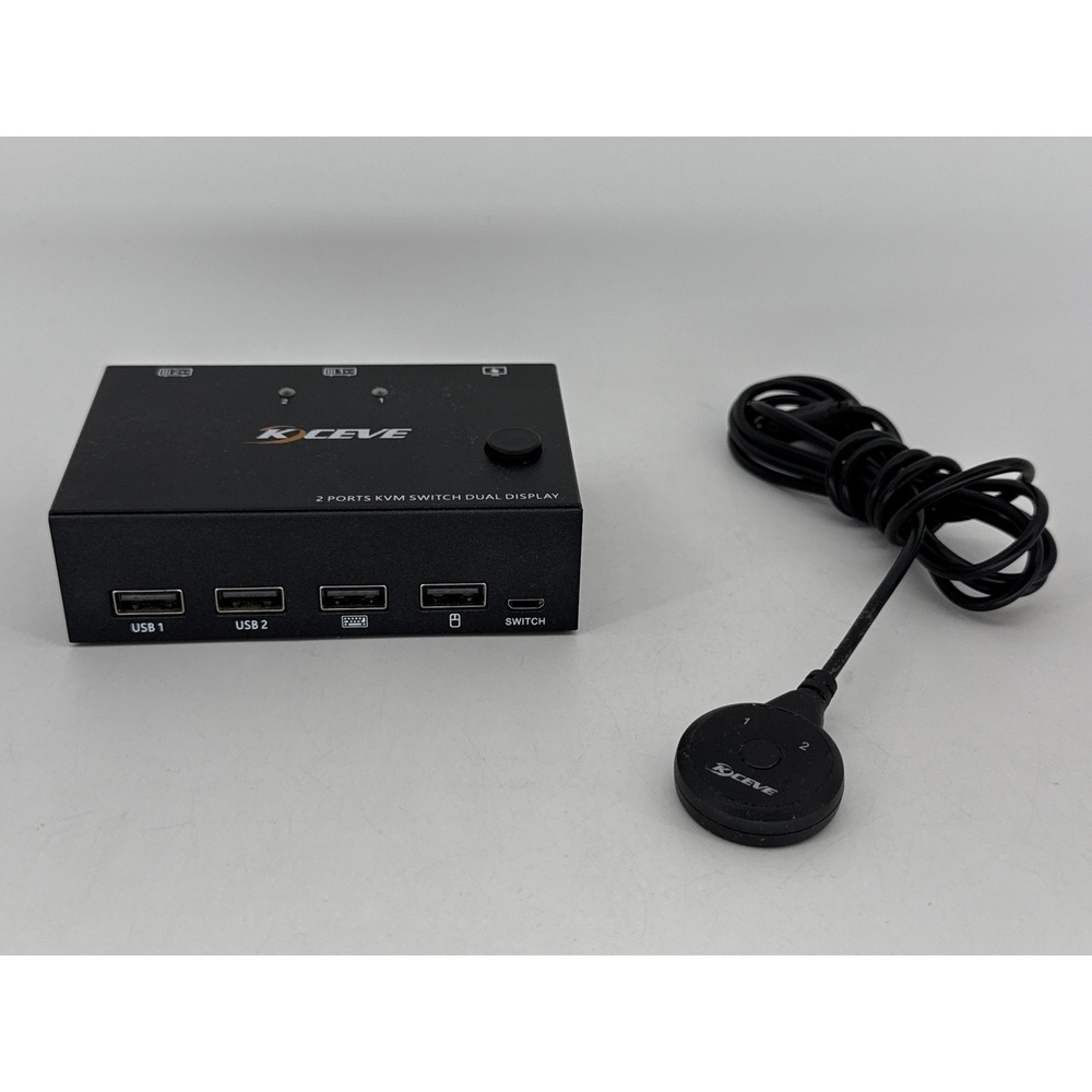 KCEVE 2 Ports KVM Switch Dual Display USB Black Plastic Tech Accessory 4K@60Hz